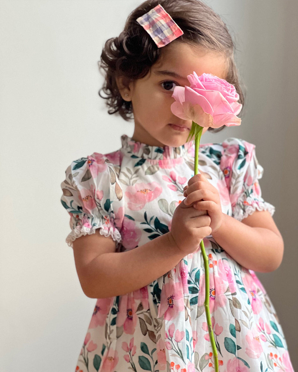 Pink Floral Puff Sleeve