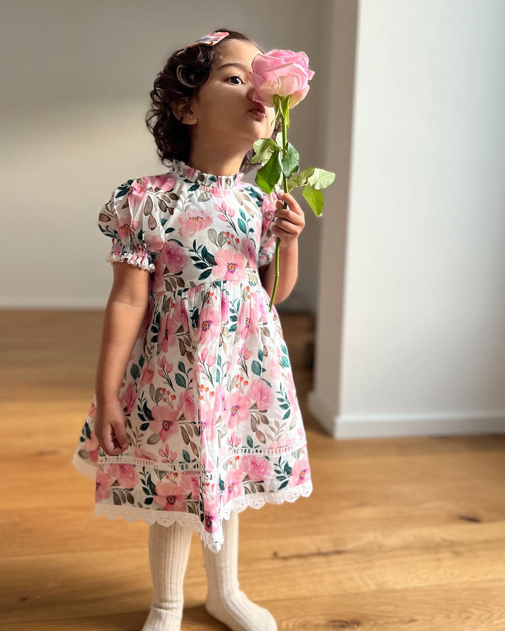 Pink Floral Puff Sleeve