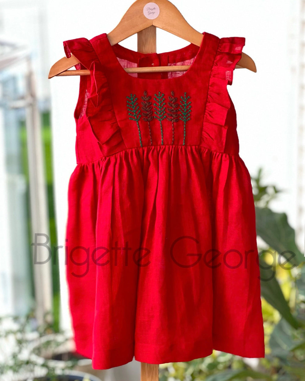 Red Linen Embroidered Dress