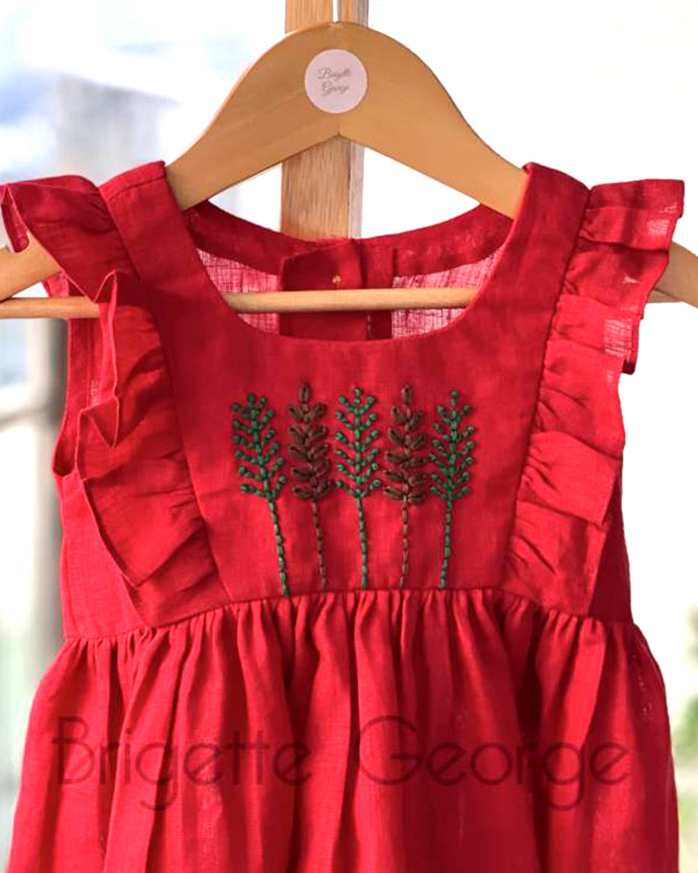 Red Linen Embroidered Dress